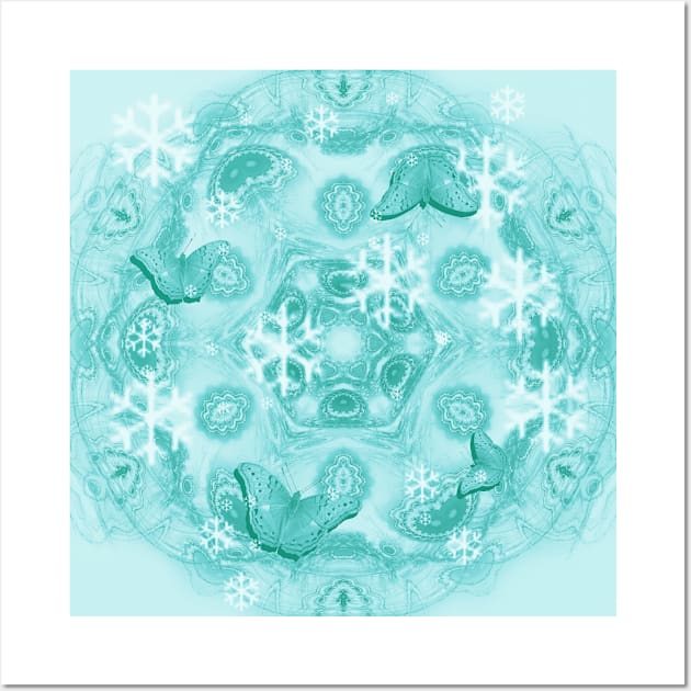 butterflies and snow on mandala in blue Wall Art by hereswendy